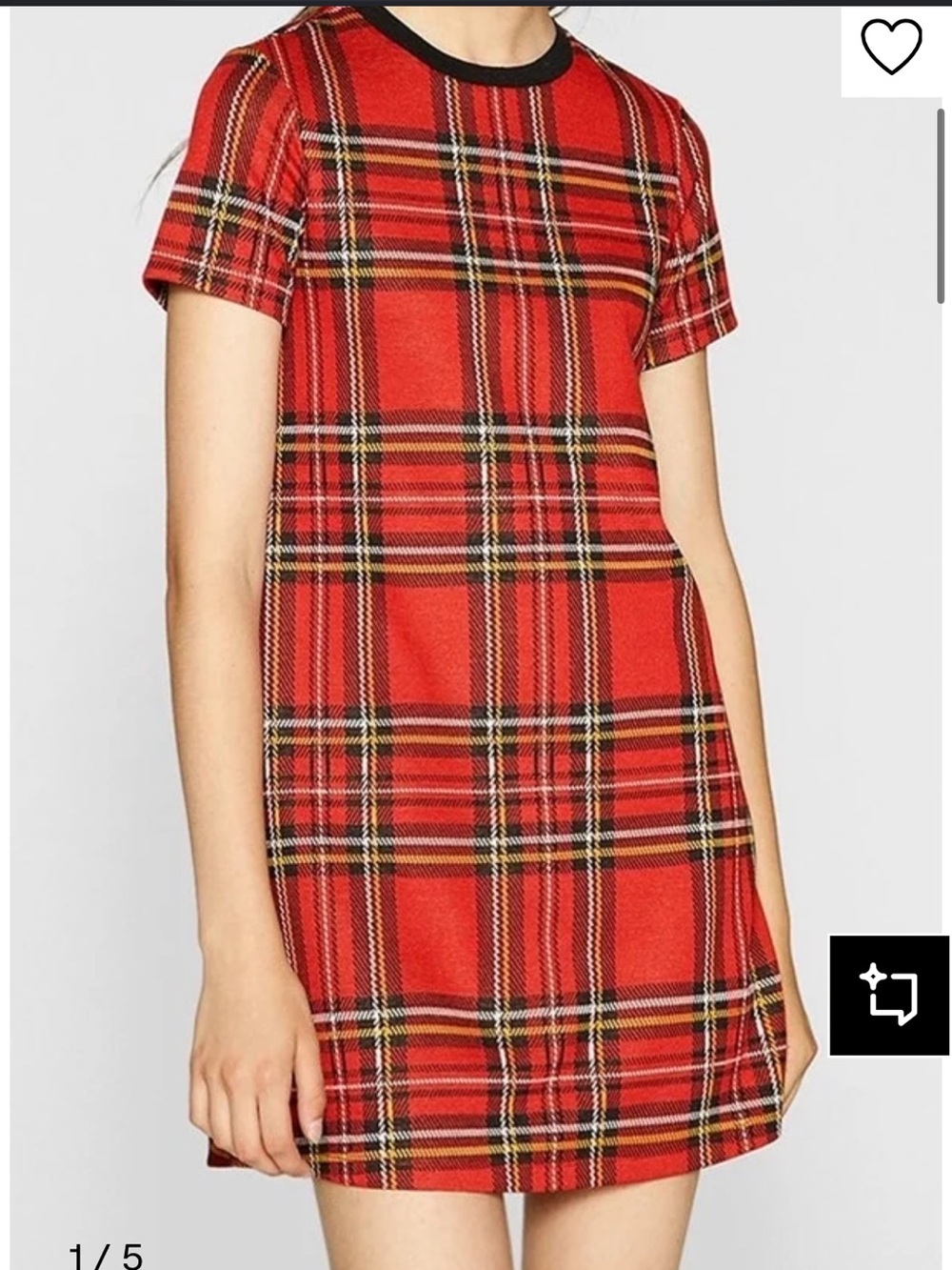 stradivarius Red Plaid Mini Dress with Black Trim
